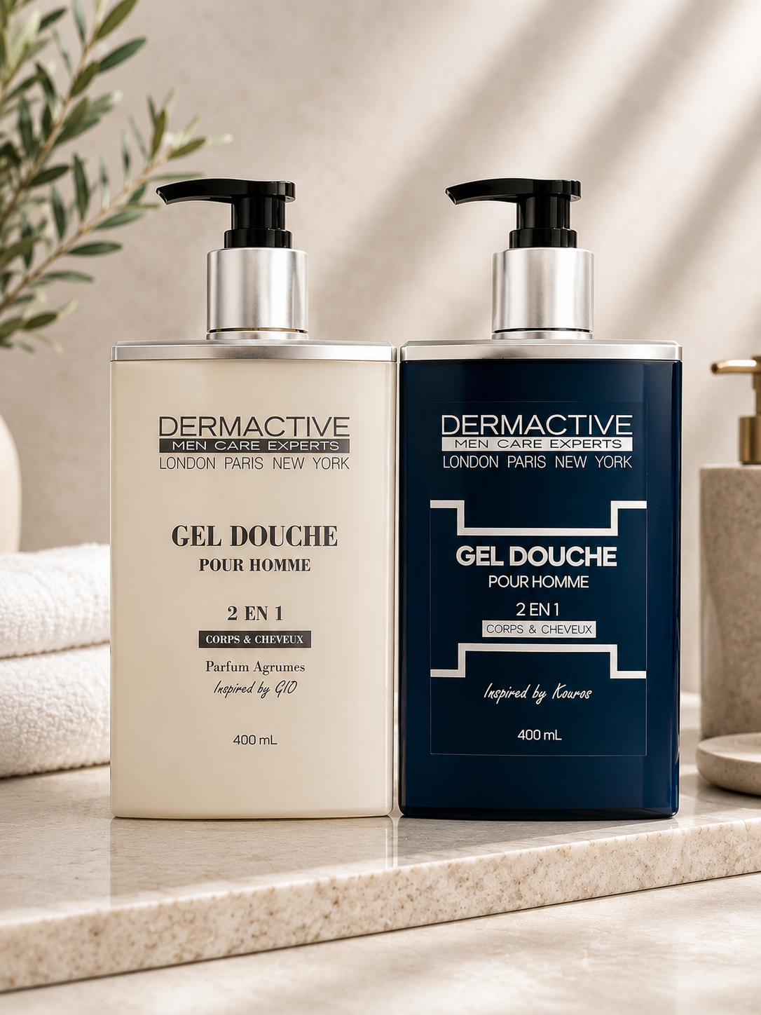 Gel douche homme 2 en 1 Dermactive 400 ml corps et cheveux